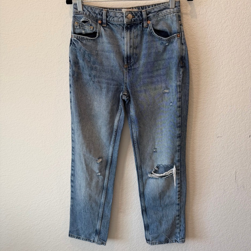 Free People We The Free 26 Distressed High Rise Straight Leg Jeans Blue Denim 26